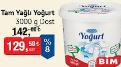 DOST TAM YAĞLI YOĞURT 3000 G fiyat ve kampanya bilgisi